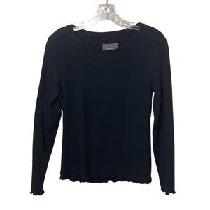 Anthropologie Ribbed Long Sleeve Black Top With Lettuce Hem Women’s Size M